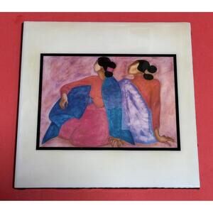 R.C. Gorman Navajo Woman In Red Decorative Tile Southwestern Art 8" X 8"